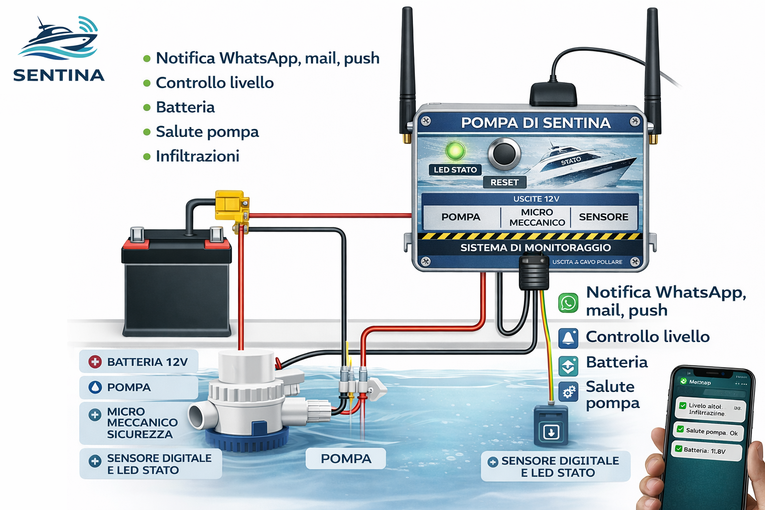 Sistema di monitoraggio pompe di sentina